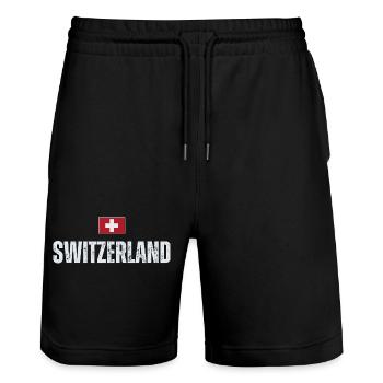 I love Switzerland, Swiss patriot - Stanley/Stella Trainer Unisex Organic Jogging Shorts - black - Front - Nik (191cm) & Marisol (170cm)