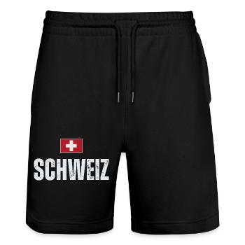 Swiss flag, Swiss patriot - Stanley/Stella Trainer Unisex Organic Jogging Shorts - black - Front - Nik (191cm) & Marisol (170cm)