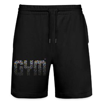 GYM - Workout mit Stil im Fitnessstudio-Design - Stanley/Stella Unisex Bio Joggingshorts Trainer  - Schwarz - Vorne - Nik (191cm) & Marisol (170cm)