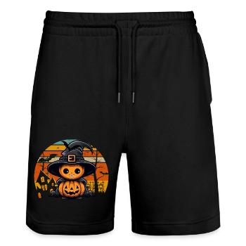 Halloween Süßer Kürbis - Stanley/Stella Unisex Bio Joggingshorts Trainer  - Schwarz - Vorne - Nik (191cm) & Marisol (170cm)