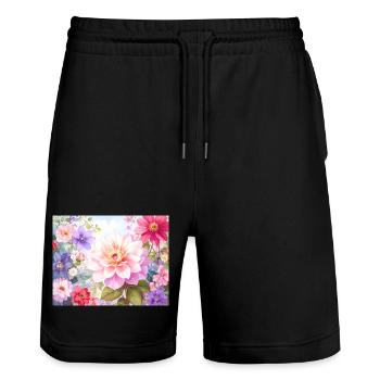 Pastel Flowers for Spring Clothing - Stanley/Stella Trainer Unisex Organic Jogging Shorts - black - Front - Nik (191cm) & Marisol (170cm)