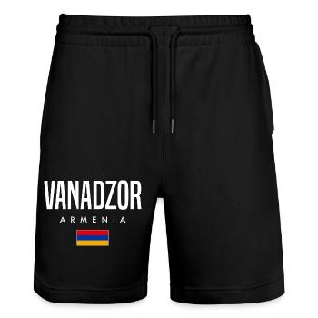 Vanadzor, Arménie - Short de jogging bio TRAINER Stanley/Stella unisexe - noir - Devant - Nik (191cm) & Marisol (170cm)