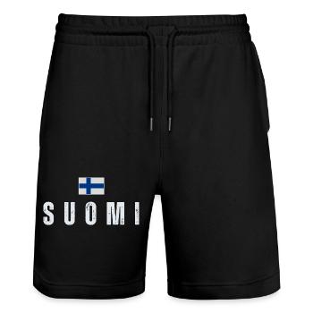 Finnish pride, made in Finland - Stanley/Stella Trainer Unisex Organic Jogging Shorts - black - Front - Nik (191cm) & Marisol (170cm)