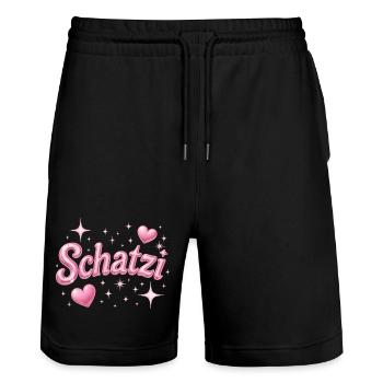 schatzi / Y2K Style - Stanley/Stella Trainer Unisex Organic Jogging Shorts - black - Front - Nik (191cm) & Marisol (170cm)