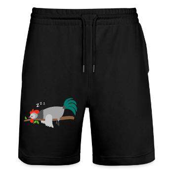 Hahn Huhn Gockel Hühner Hähne Schlafanzug Shirt - Stanley/Stella Unisex Bio Joggingshorts Trainer  - Schwarz - Vorne - Nik (191cm) & Marisol (170cm)