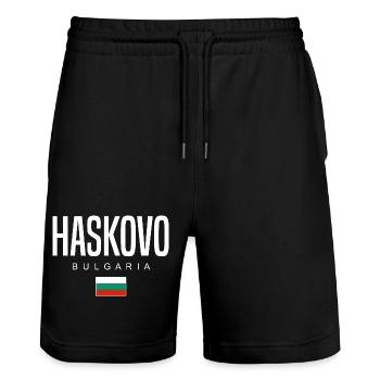Haskovo Bulgaria - Stanley/Stella Trainer Unisex Organic Jogging Shorts - black - Front - Nik (191cm) & Marisol (170cm)
