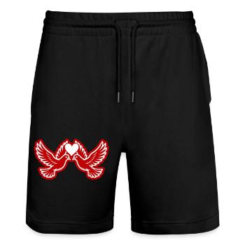 Wedding Dove Couple Couple Heart - Stanley/Stella Trainer Unisex Organic Jogging Shorts - black - Front - Nik (191cm) & Marisol (170cm)