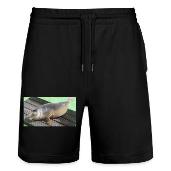 Seal pup on Texel - Stanley/Stella Trainer Unisex Organic Jogging Shorts - black - Front - Nik (191cm) & Marisol (170cm)