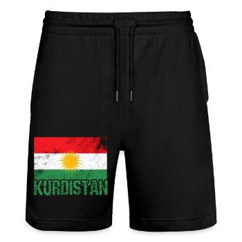 Kurdish peace symbol with Kurdistan Kurds - Stanley/Stella Trainer Unisex Organic Jogging Shorts - black - Front - Nik (191cm) & Marisol (170cm)