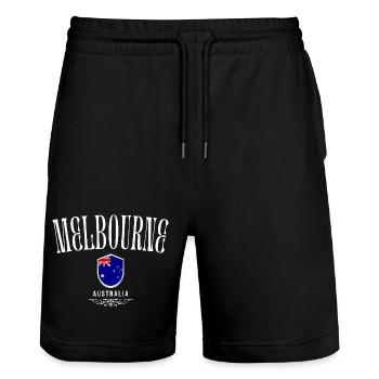 Melbourne, Australien, schlankes und minimalistisches Design - Stanley/Stella Unisex Bio Joggingshorts Trainer  - Schwarz - Vorne - Nik (191cm) & Marisol (170cm)