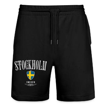 Stockholm, Suède, design minimaliste élégant - Short de jogging bio TRAINER Stanley/Stella unisexe - noir - Devant - Nik (191cm) & Marisol (170cm)