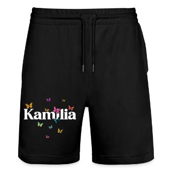 Schöner Mädchenname mit Schmetterlingen KAMILIA - Stanley/Stella Unisex Bio Joggingshorts Trainer  - Schwarz - Vorne - Nik (191cm) & Marisol (170cm)