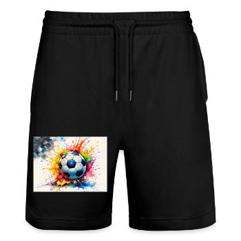 Ballon de football aquarelle explosif - Short de jogging bio TRAINER Stanley/Stella unisexe - noir - Devant - Nik (191cm) & Marisol (170cm)