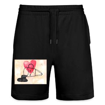 Motif de coeur avec dessin au trait Tasse à café amoureuse - Short de jogging bio TRAINER Stanley/Stella unisexe - noir - Devant - Nik (191cm) & Marisol (170cm)