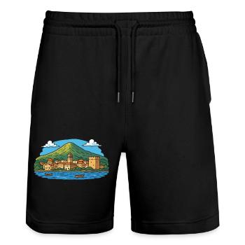 Rhodes Island - Stanley/Stella Trainer Unisex Organic Jogging Shorts - black - Front - Nik (191cm) & Marisol (170cm)
