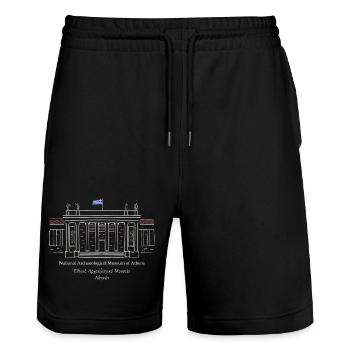 Athen Nationales Archaeologisches Museum Zeichnung - Stanley/Stella Unisex Bio Joggingshorts Trainer  - Schwarz - Vorne - Nik (191cm) & Marisol (170cm)