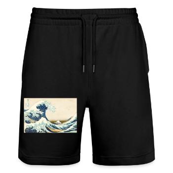 Ukiyo-e Wellenbild mit Bergen Waves Japan - Stanley/Stella Unisex Bio Joggingshorts Trainer  - Schwarz - Vorne - Nik (191cm) & Marisol (170cm)