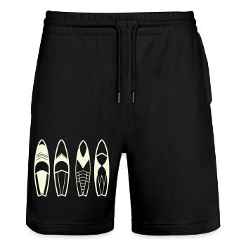 Minimalist Abstract Surfboards - Stanley/Stella Trainer Unisex Organic Jogging Shorts - black - Front - Nik (191cm) & Marisol (170cm)