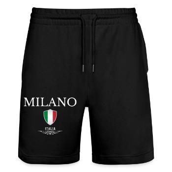 Milan Italy, elegant minimalist design - Stanley/Stella Trainer Unisex Organic Jogging Shorts - black - Front - Nik (191cm) & Marisol (170cm)