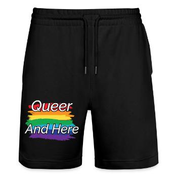 Queer Pride Rainbow Design - Stanley/Stella Trainer Unisex Organic Jogging Shorts - black - Front - Nik (191cm) & Marisol (170cm)