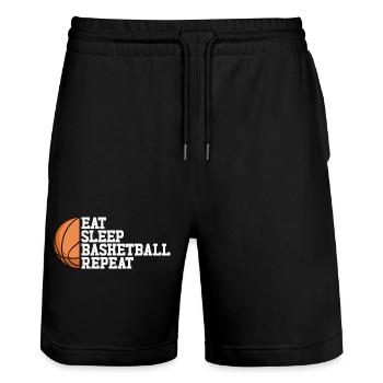 Eat Sleep Basketball Wiederholen Sie Mädchen Junge - Stanley/Stella Unisex Bio Joggingshorts Trainer  - Schwarz - Vorne - Nik (191cm) & Marisol (170cm)