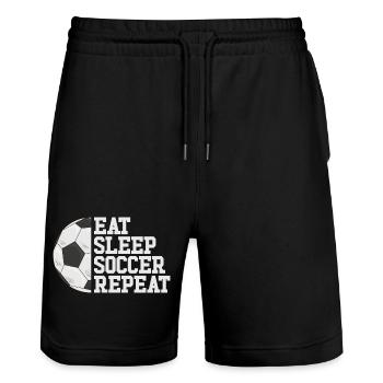 Eat Sleep Soccer Repeat Fußballspieler Mädchen Jun - Stanley/Stella Unisex Bio Joggingshorts Trainer  - Schwarz - Vorne - Nik (191cm) & Marisol (170cm)