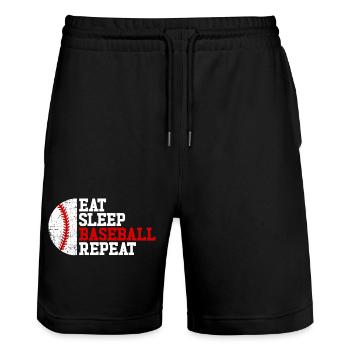 Eat Sleep Basketball Wiederholen Sie Mädchen Junge - Stanley/Stella Unisex Bio Joggingshorts Trainer  - Schwarz - Vorne - Nik (191cm) & Marisol (170cm)