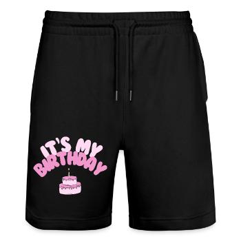 It's My Birthday Shirt | Birthday with cake - Stanley/Stella Trainer Unisex Organic Jogging Shorts - black - Front - Nik (191cm) & Marisol (170cm)