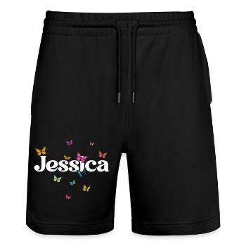 Schöner Mädchenname mit Schmetterlingen JESSICA - Stanley/Stella Unisex Bio Joggingshorts Trainer  - Schwarz - Vorne - Nik (191cm) & Marisol (170cm)