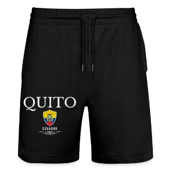 Quito Ecuador, design minimaliste élégant - Short de jogging bio TRAINER Stanley/Stella unisexe - noir - Devant - Nik (191cm) & Marisol (170cm)