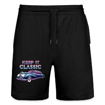 Vintage Limousine Neon Design - Stanley/Stella Unisex Bio Joggingshorts Trainer  - Schwarz - Vorne - Nik (191cm) & Marisol (170cm)
