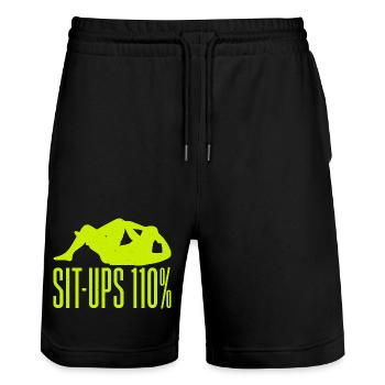 Fitness Fanatics Sit-Ups 110% Calisthenics Gym - Stanley/Stella Unisex Bio Joggingshorts Trainer  - Schwarz - Vorne - Nik (191cm) & Marisol (170cm)