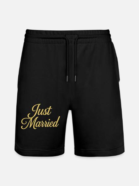 Elegant Gold Glitter Just Married Design - Stanley/Stella Trainer Unisex Organic Jogging Shorts - black