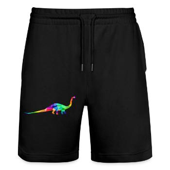Colorful long-necked dinosaur made of polygons - Stanley/Stella Trainer Unisex Organic Jogging Shorts - black - Front - Nik (191cm) & Marisol (170cm)