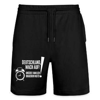 Deutschland Wach Auf Motiv mit Wecker - Stanley/Stella Unisex Bio Joggingshorts Trainer  - Schwarz - Vorne - Nik (191cm) & Marisol (170cm)