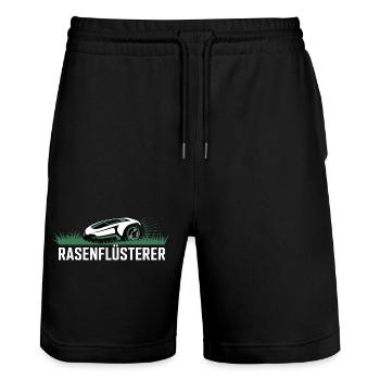 Rasenflüsterer Garten Rasenmäher Rasenflüsterer - Stanley/Stella Unisex Bio Joggingshorts Trainer  - Schwarz - Vorne - Nik (191cm) & Marisol (170cm)