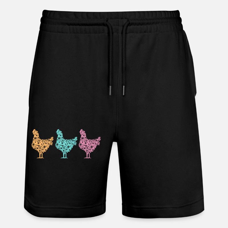 Pastellfarbene Hühner Silhouetten Muster - Stanley/Stella Unisex Bio Joggingshorts Trainer  - Schwarz