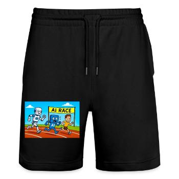 KI Rennen Laufen Cartoon Design - Stanley/Stella Unisex Bio Joggingshorts Trainer  - Schwarz - Vorne - Nik (191cm) & Marisol (170cm)