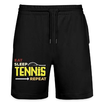Tennis Player Eat Sleep Tennis Repeat - Stanley/Stella Trainer Unisex Organic Jogging Shorts - black - Front - Nik (191cm) & Marisol (170cm)