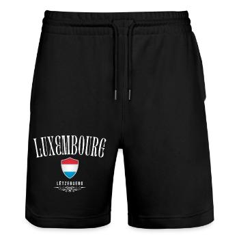 Luxembourg flag, made in Luxembourg - Stanley/Stella Trainer Unisex Organic Jogging Shorts - black - Front - Nik (191cm) & Marisol (170cm)