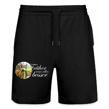 Hund Wolf mit Karotten Spruch Design witzig Nieder - Stanley/Stella Unisex Bio Joggingshorts Trainer  - Schwarz - Vorne - Nik (191cm) & Marisol (170cm)