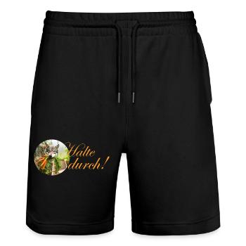 durchhalten kreativ sein Hund mit Karotte im Maul  - Stanley/Stella Unisex Bio Joggingshorts Trainer  - Schwarz - Vorne - Nik (191cm) & Marisol (170cm)
