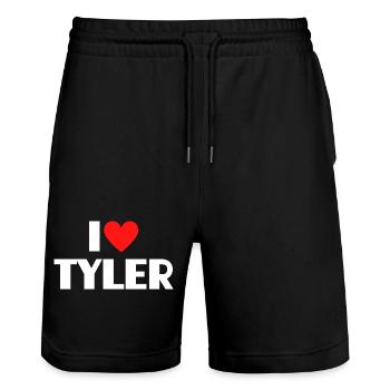 J'adore Tyler Red Heart, fan du nom romantique - Short de jogging bio TRAINER Stanley/Stella unisexe - noir - Devant - Nik (191cm) & Marisol (170cm)