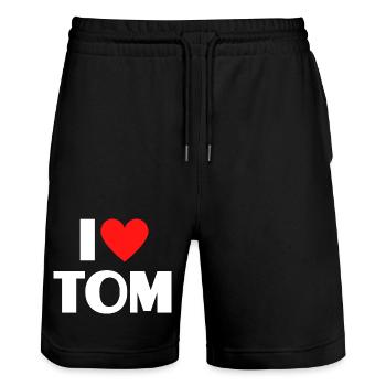 I love Tom Red Heart Romantic Name Fan - Stanley/Stella Trainer Unisex Organic Jogging Shorts - black - Front - Nik (191cm) & Marisol (170cm)