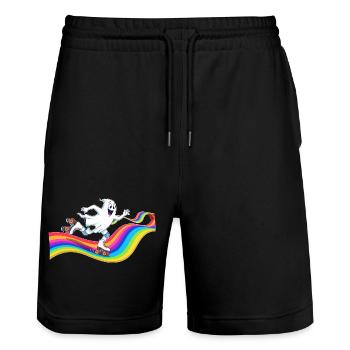 Un fantôme patine à roulettes sur une patinoire arc-en-ciel - Short de jogging bio TRAINER Stanley/Stella unisexe - noir - Devant - Nik (191cm) & Marisol (170cm)