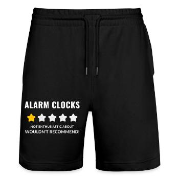 Keine Unsinn-Wecker-Illustration - Stanley/Stella Unisex Bio Joggingshorts Trainer  - Schwarz - Vorne - Nik (191cm) & Marisol (170cm)