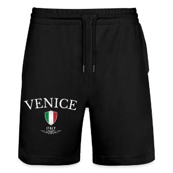 Venise, Italie, design minimaliste élégant - Short de jogging bio TRAINER Stanley/Stella unisexe - noir - Devant - Nik (191cm) & Marisol (170cm)