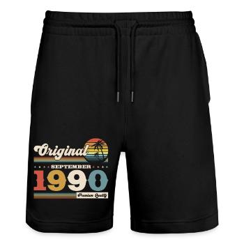35th birthday Original September 1990 - Stanley/Stella Trainer Unisex Organic Jogging Shorts - black - Front - Nik (191cm) & Marisol (170cm)