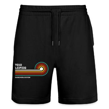 Leipzig Retro Shirt 7010 PLZ Postleitzahl Vintage - Stanley/Stella Unisex Bio Joggingshorts Trainer  - Schwarz - Vorne - Nik (191cm) & Marisol (170cm)