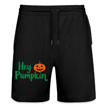 Hey Pumpkin Halloween-Spruch - Stanley/Stella Unisex Bio Joggingshorts Trainer  - Schwarz - Vorne - Nik (191cm) & Marisol (170cm)